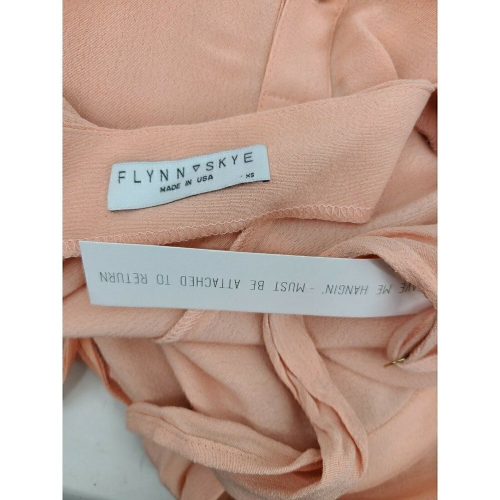 New Flynn Skye Mallory Midi Dress Womens XS Peach Rayon Cut Out Tie Back - Picture 6 of 7